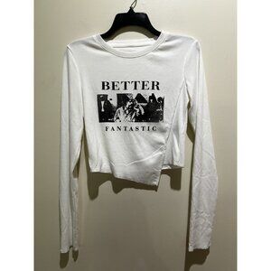 Shein (Dazy) Long Sleeve Asymetrical Ribbed Graphic T-Shirt ~ White ~ Size Large